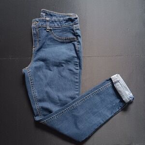 Love Indigo Tapered Jeans Women 12 Blue Excellent Stretch Cuffed Dark Wash